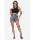 Shorts Feminino Jeans Boyfriend com Aplicação E Barra Desfiada L2 Stone Razon Jeans