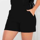 Shorts Feminino Malha Cintura Alta Meia Coxa Detalhe Bolso