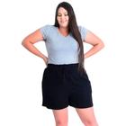 Shorts Feminino Plus Size, Barra Dobrada, Sarja Preta