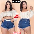 Shorts Jeans Bermuda Plus Size Curto Desfiado Cintura Alta