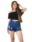 Shorts Jeans cintura alta desfiado Feminino moda Blogueira R24