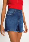 Shorts Jeans com Barra Desfiada Cintura Alta e Chapa Barriga - Lunender