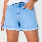 Shorts Jeans Elástico Atrás Com Barra Desfiada Feminina Revanche Mestiab