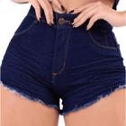 Shorts jeans escuro feminino cintura alta