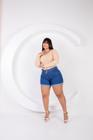 Shorts Jeans Escuro Mon Cintura alta com cinto Moda Plus Size Verão