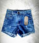 Shorts Jeans Feminino Cintura Alta Barra Desfiada 