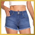 Shorts Jeans Feminino com Elastano e Barra Desfiada