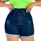 Shorts Jeans Feminino Plus Size Cós Alto Tecido Confort Premium