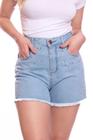 Short Jeans Feminino Cintura Alta Curto Desfiadinho Com Strass