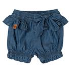 Shorts jeans laço balone barra c/babado