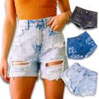 Shorts Jeans Rasgado Feminino Slim Casual Elastano 490