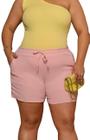 Shorts Plus Size Feminino Shortinho Forrado Fresquinho Crepe Duna Rosé Candy G1 Moda Curve Verão