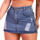 Shorts-saia jeans cintura alta com detalhes rasgado sem lycra