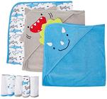 Simple Joys by Carter's Unisex Babies' 8-Piece Toalha e Washcloth Set, Tubarão/Dinossauro, Tamanho Único