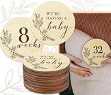 Sinais de madeira do marco da gravidez para 8-40 semanas, Weekly Baby Bump Tracker Milestone Discs Baby Shower Gifts for Pregnant Moms, Gender Neutral Baby Announcement Cards
