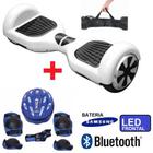 Skate Elétrico Hoverboard 6.5 BRANCO + Kit de Proteção Azul Bluetooth, LED - Bateria Samsung Bolsa - Smart Balance