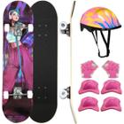 Skate Feminino para Menina - Kit Proteção Infantil Completo