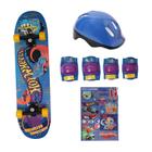 Skate Hot Wheels Azul Acessorios De Segurança F0010-6 - Fun