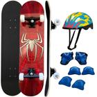 Skate Iniciante Spider Aranha Com Kit Proteção Completo
