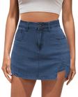 Skort Jeans Vetinee 2024 - Cintura Alta, Azul, Tamanho XL
