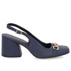 Slingback Azul Salto Bloco Couro Enfeite