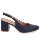 Slingback Azul Salto Bloco Couro