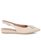 Slingback Bege Salto Anabela Couro Enfeite Brilho