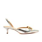 Slingback Couro Prata Salto Baixo Cecconello 2473004-2