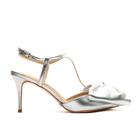 Slingback Couro Prata Salto Médio Cecconello 2399007-3