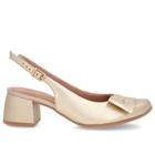 Slingback Dourado Salto Bloco Couro Enfeite