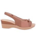 Slingback Marrom Salto Anabela Couro Detalhe Pingente