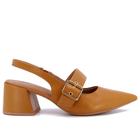 Slingback Marrom Salto Bloco Couro Detalhe Fivela