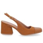 Slingback Marrom Salto Bloco Couro Liso