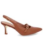 Slingback Marrom Salto Fino Couro Tira Enfeite