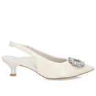 Slingback Off-White Couro Verniz Salto Fino Brilho