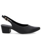 Slingback Preto Salto Bloco Couro Bico Fino