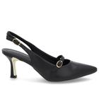 Slingback Preto Salto Fino Couro Tira Enfeite