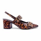 Slingback Salto Bloco Animal Print Enfeite Fivela