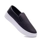 Slip On Sapatênis Feminino Salto Plataforma Preto Brilho