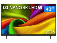 Smart TV LG 43 polegadas 4K Ultra HD com display colorido exibindo o modelo 2026 e sistema AI