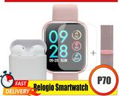 Smart Watch Relógio Inteligente Sports Fitness Tracker P70 com Pelicula Protetora mais Fone i11