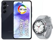 Smartphone Samsung Galaxy A55 128GB Azul Escuro - 5G + Smartwatch Samsung Galaxy Watch6 Classic LTE