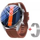 Smartwatch Relógio Lançamento Hw28 Redondo Original Novidade Marrom + Pulseira Milanese Prata