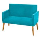 Sofá 2 Lugares Namoradeira Nina Para Sala de Estar Quarto Decorativo Pés Madeira Suede Azul Turquesa - Maitê Moda Casa