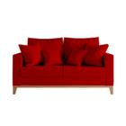 Sofa 2 Lugares Pes e Base em Madeira Beny Suede Vermelho