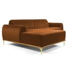 Sofá 230cm 4 Lugares com Chaise Esquerdo Pés Gold Molino B-262 Veludo Telha - Domi