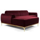 Sofá 230cm 4 Lugares com Chaise Esquerdo Pés Gold Molino B-278 Veludo Marsala - Domi