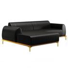 Sofá 255cm 4 Lugares Com Chaise Esquerdo Pés Gold Molino B-159 Corano Preto - Domi