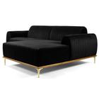 Sofá 265cm 4 Lugares com Chaise Direito Pés Gold Molino B-300 Veludo Preto - Domi