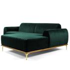 Sofá 3 Lugares Bipartido com Chaise Lado Esquerdo Base de Madeira Euro 230 cm Veludo Verde G15 - Gran Belo